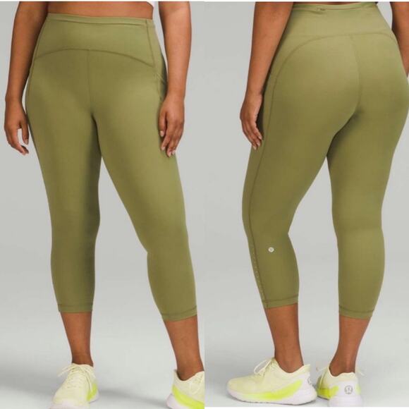Lululemon Leggings Womens 16 Green Swift Speed 21" High Rise Crop Running Gym - Picture 1 of 11
